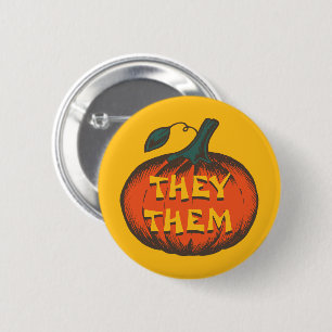 Customisable Pronouns - Jack-O-Lantern Pumpkin 6 Cm Round Badge