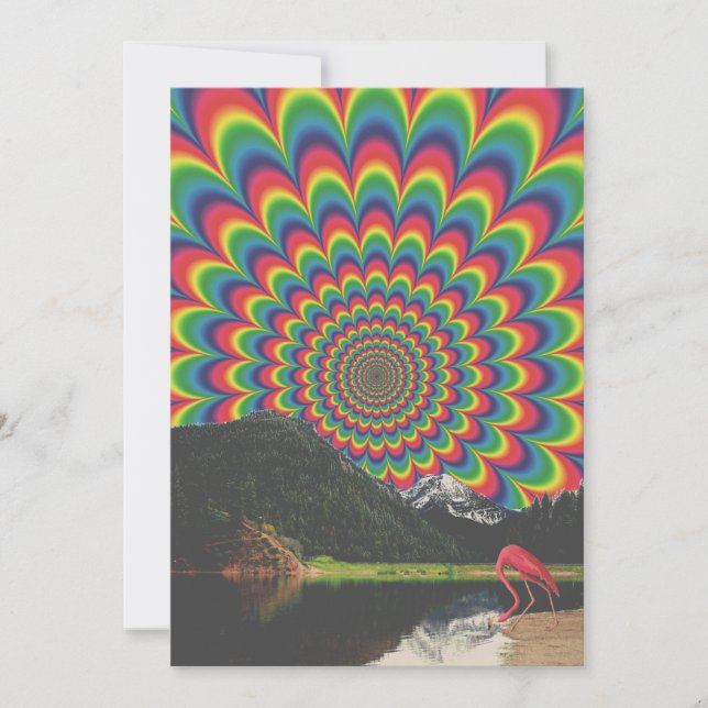 Customisable Psychedelic Flamingo Collage Nature Holiday Card (Front)