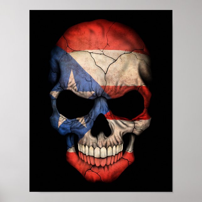 Customisable Puerto Rican Flag Skull Poster (Front)