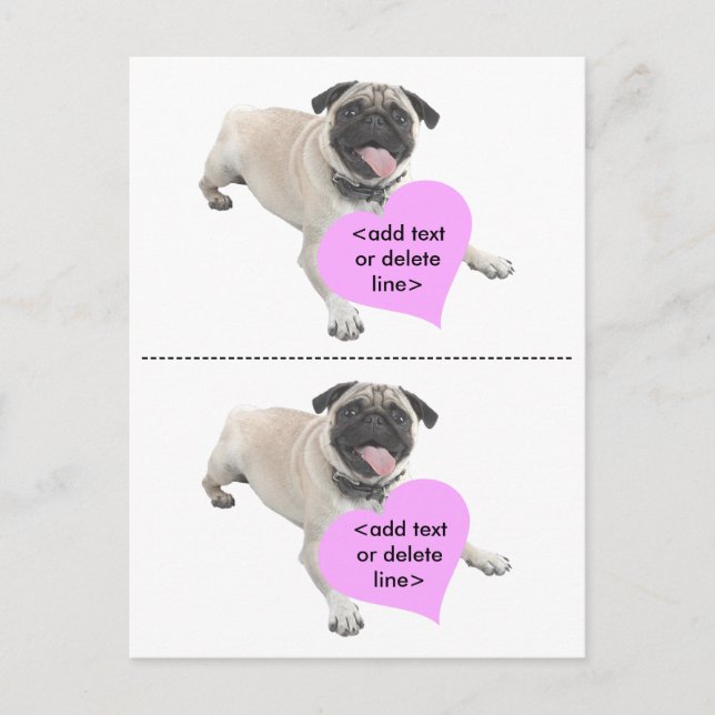 Customisable Pug Valentine Day Holiday Postcard (Front)