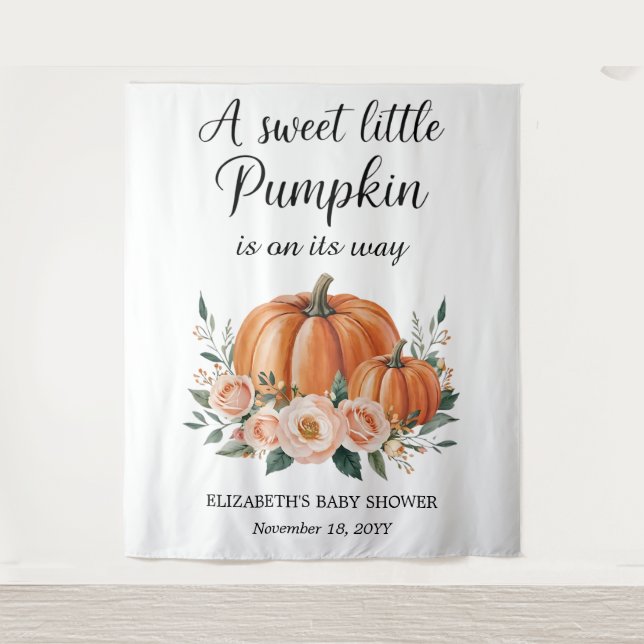 Customisable Pumpkin Baby Shower Backdrop Tapestry (Front)