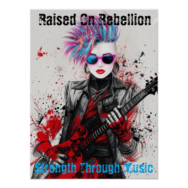 Customisable Punk Girl Guitarist Art Inspirational Poster (Front)