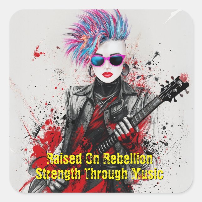 Customisable Punk Girl Guitarist Art Inspirational Square Sticker (Front)