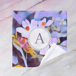 Customisable Purple and Blue Floral with Initial Wash Cloth