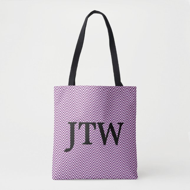 Customisable Purple and White Monogram Tote Bag (Front)