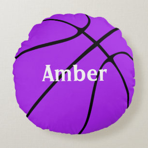 Customisable Purple Basketball Round Throw Pillow