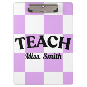 Customisable Purple Chequered Teacher Clipboard 