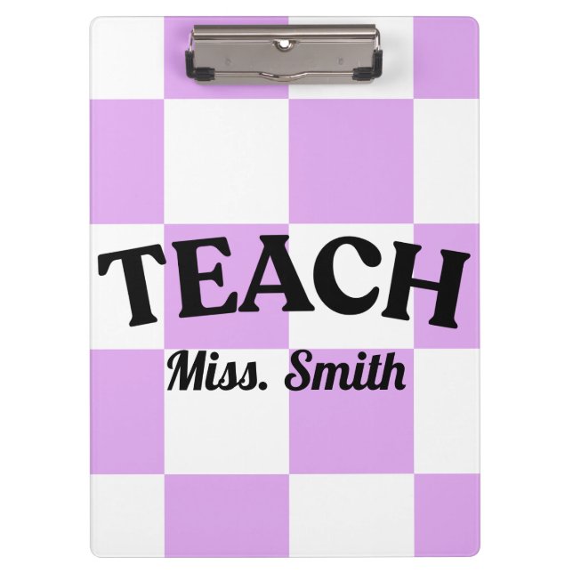 Customisable Purple Chequered Teacher Clipboard  (Front)