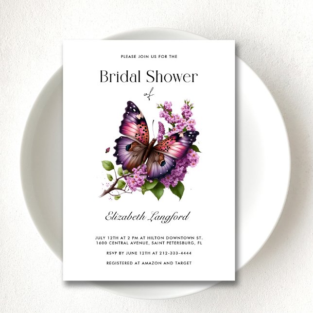 Customisable Purple Floral Butterfly Bridal Shower Invitation (Customizable Purple Floral Butterfly Bridal Shower Invitation)