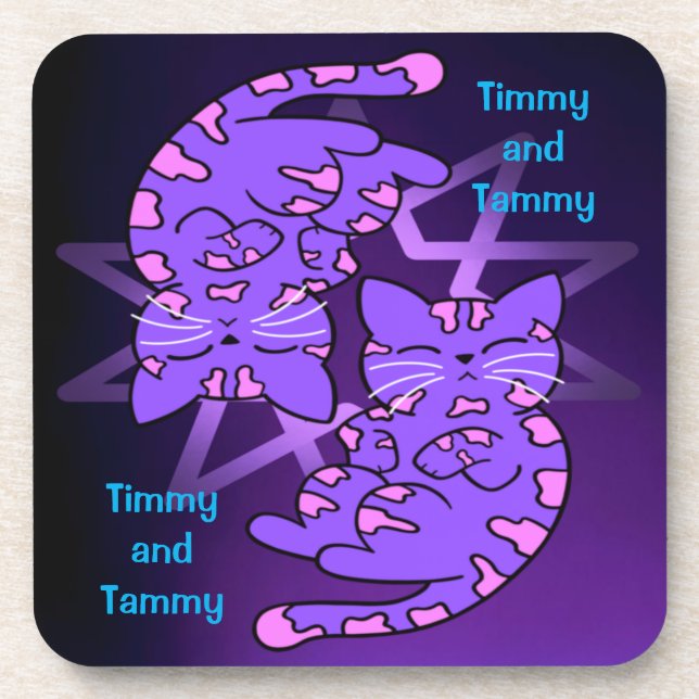 Customisable Purple Gemini Retro Neon Kittens Coaster (Front)