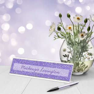 Customisable Purple Glitter   Chic Sparkle Desk Name Plate