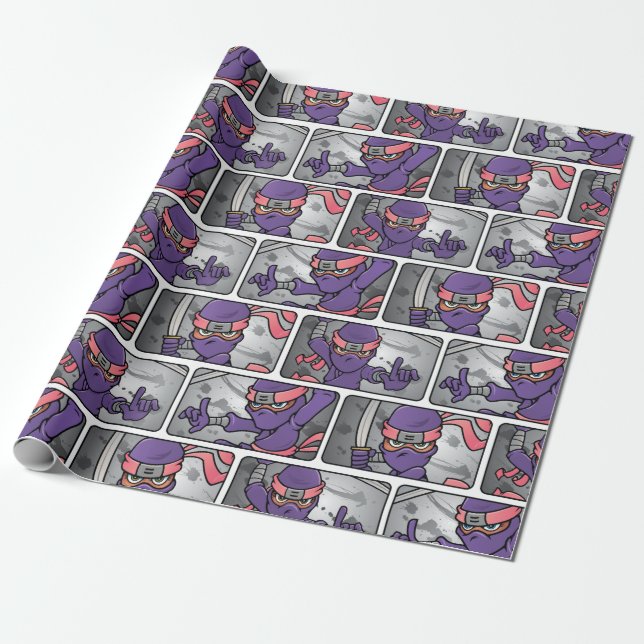 Customisable Purple Ninja Wrapping Paper (Unrolled)