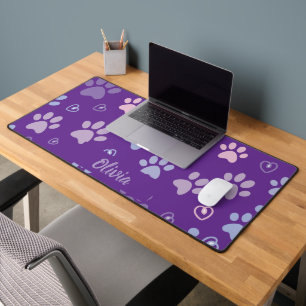 Customisable Purple Paw Prints & Hearts Desk Mat 