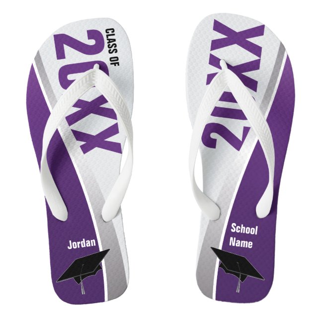 Customisable Purple & White Graduation Jandals (Footbed)