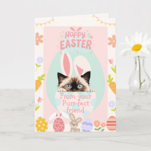 Customisable Purr-fect Ragdoll Cat Bunny Easter Card