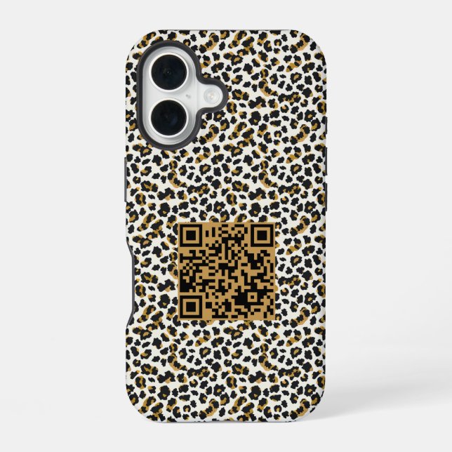 Customisable QR Code and Leopard Skin Pattern iPhone 16 Case (Back)