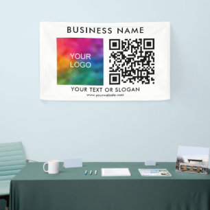 Customisable QR Code Here Elegant Business Logo Banner