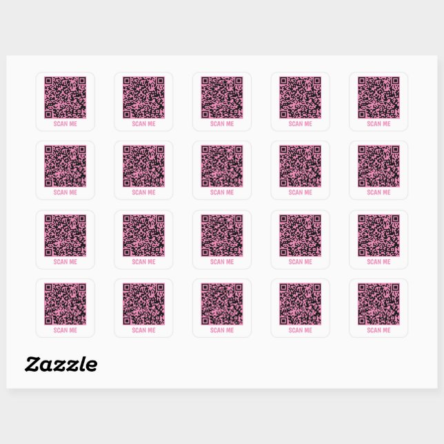 Customisable QR code SCAN ME pink Square Sticker (Sheet)