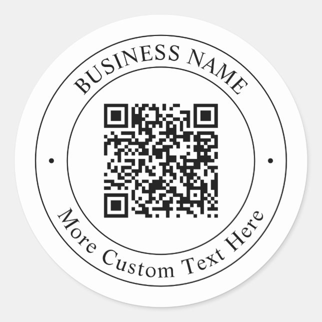 Customisable QR code & Text | Black and White Classic Round Sticker (Front)