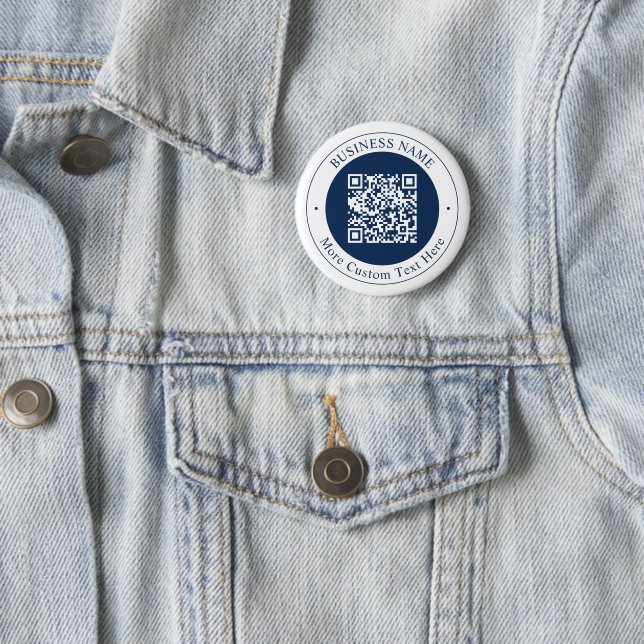Customisable QR code & Text | Dark Navy Blue 6 Cm Round Badge (In Situ)