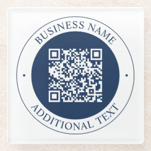 Customisable QR code & Text Dark Navy Blue Glass Coaster