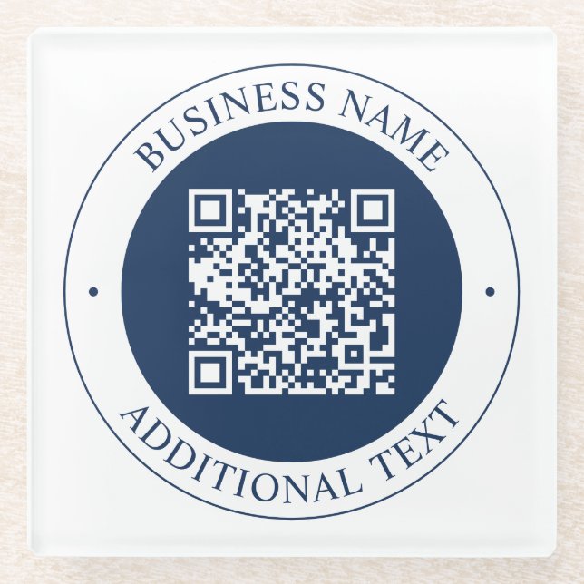 Customisable QR code & Text | Dark Navy Blue Glass Coaster (Front)