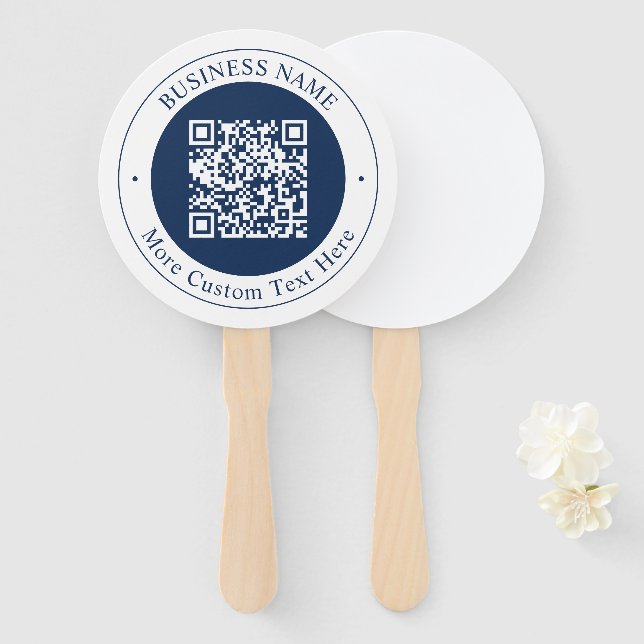 Customisable QR code & Text | Dark Navy Blue Hand Fan (Front and Back)