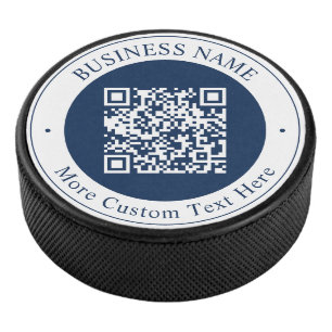 Customisable QR code & Text Dark Navy Blue Hockey Puck
