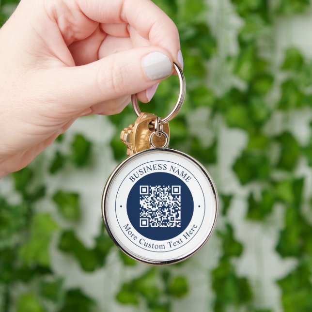 Customisable QR code & Text | Dark Navy Blue Key Ring (Hand)