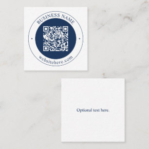 Customisable QR code & Text   Dark Navy Blue Square Business Card