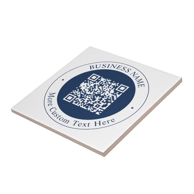 Customisable QR code & Text | Dark Navy Blue Tile (Side)