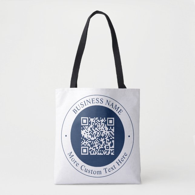 Customisable QR code & Text | Dark Navy Blue Tote Bag (Front)