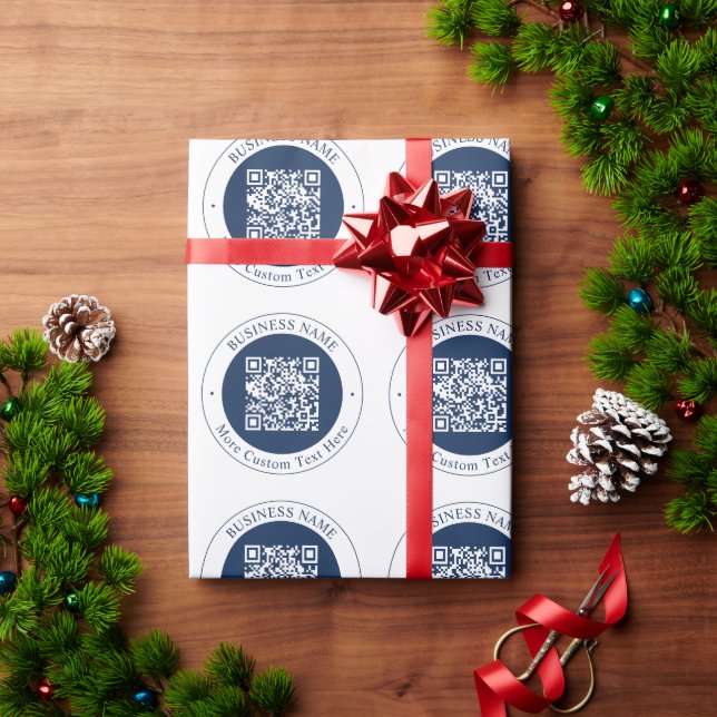 Customisable QR code & Text | Dark Navy Blue Wrapping Paper (Holiday Gift)