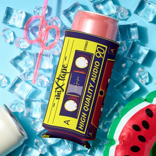 Customisable Quote - Nostalgic Pop Art Mix Tape  Seltzer Can Cooler (In Situ Summer)