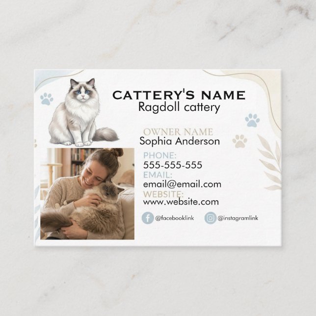 Customisable Ragdoll Cattery Business Card (Front)