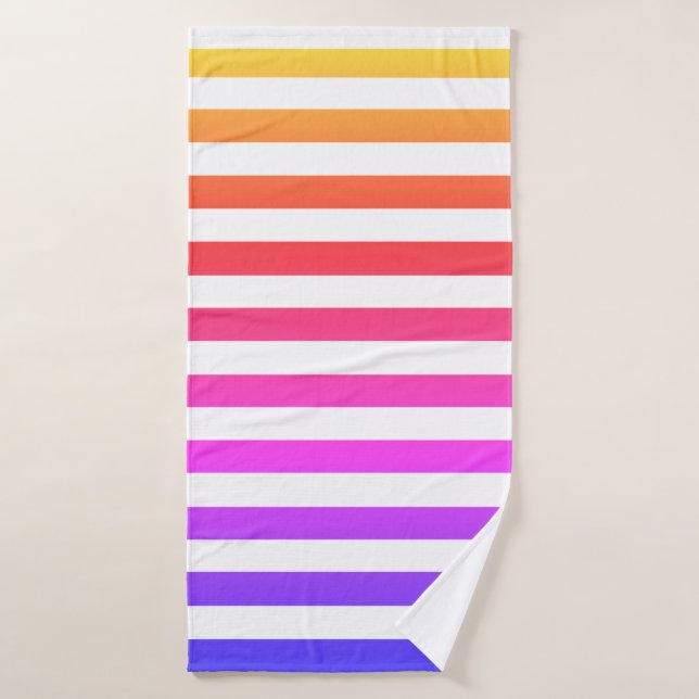 Customisable Rainbow and White Stripes Bath Towel Set (Bath Towel)