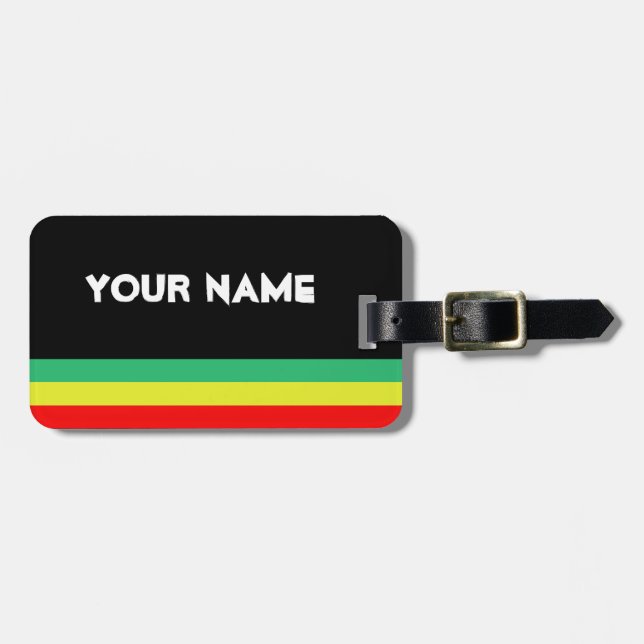 Customisable Rasta-Striped Luggage Tag (Front Horizontal)