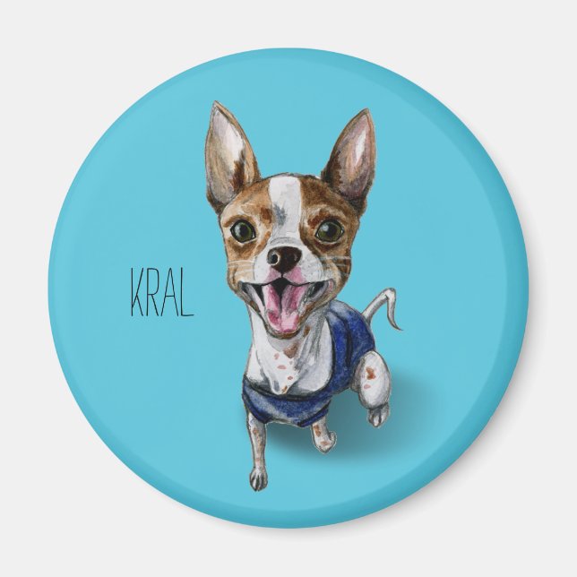 Customisable Rat Terrier Dog Watercolor Painting Magnet (Front)