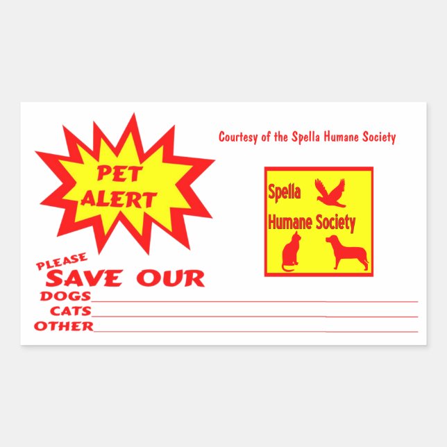 Customisable Rectangle Emergency Pet Alert Rectangular Sticker (Front)