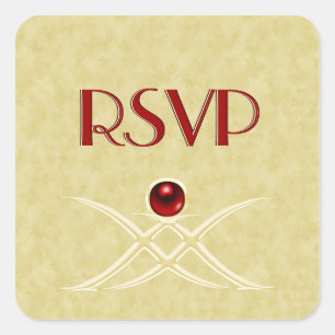 Customisable Red and Gold RSVP Stickers
