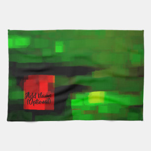 Customisable Red and Green Abstract Art Tea Towel