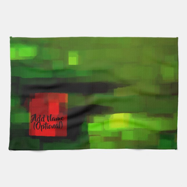 Customisable Red and Green Abstract Art Tea Towel (Horizontal)