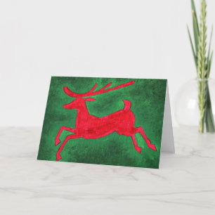 Customisable Red and Green Reindeer Painting Card