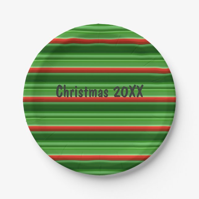 Customisable Red and Green Stripes Paper Plate (Front)