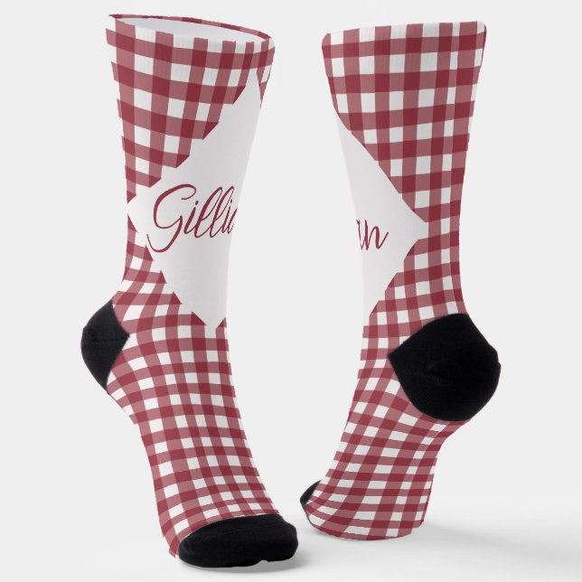 Customisable Red and White Checkers Crew Socks (Angled)