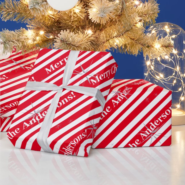 Customisable Red and White Striped Christmas Wrapping Paper (Holidays)