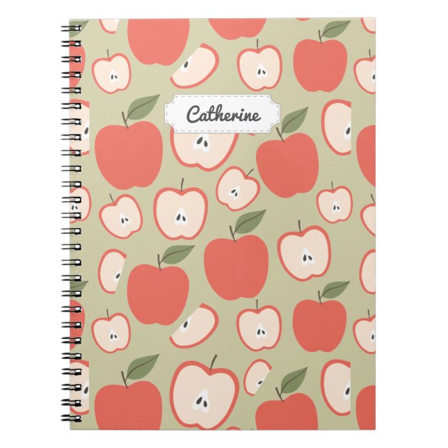 Customisable Red Apple Seamless Pattern Notebook (Front)