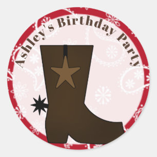 Customisable  Red Bandanna Cowboy Boot Classic Round Sticker
