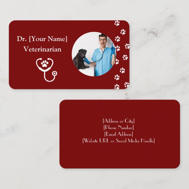 Customisable Red Business Card for Veterinarian (Front/Back)