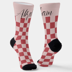 Customisable Red Chequered Pattern Socks